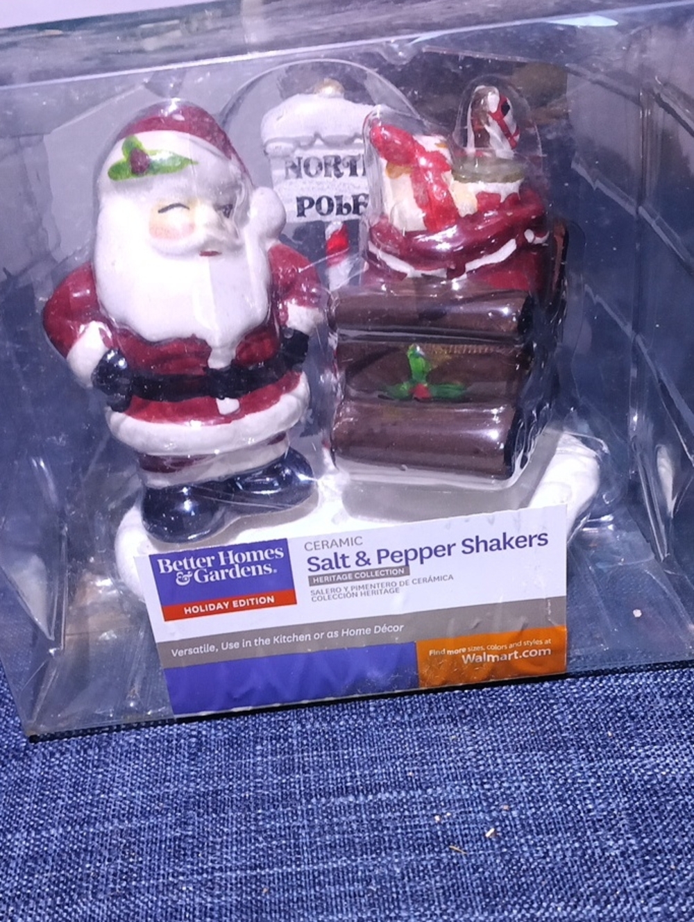 Better Homes And Gardens Holiday Santa Sleigh Salt & Pepper Shakers Set